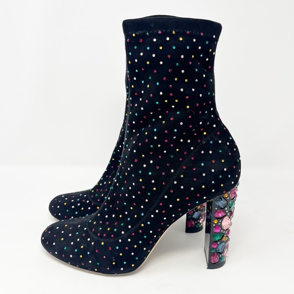 Jimmy Choo Boots Black Suede Bejeweled Sock Boot - Picture 4 of 9